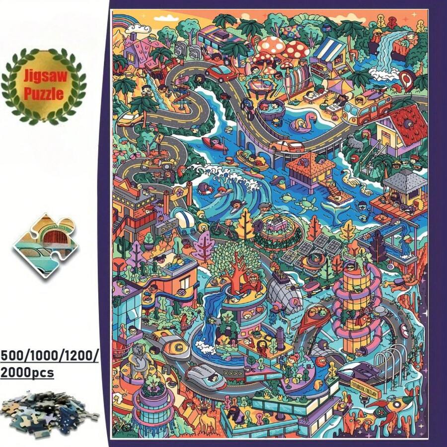 Jigsaw Puzzle 500/1000/1200/2000pcs Colorful Fantasy City Maze Whimsical Art Premium Puzzle Thick Sturdy Material & Detailed Print, Relaxing Hobby & Home Decor, Great Gift For Family & Friends - A - View 1