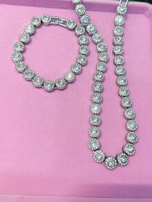 一套/一件/两件全新闪亮圆形水晶首饰套装，包括手链、耳环、戒指和项链，是送给女性的理想结婚礼物。 - 「-Round-」 - 查看 4