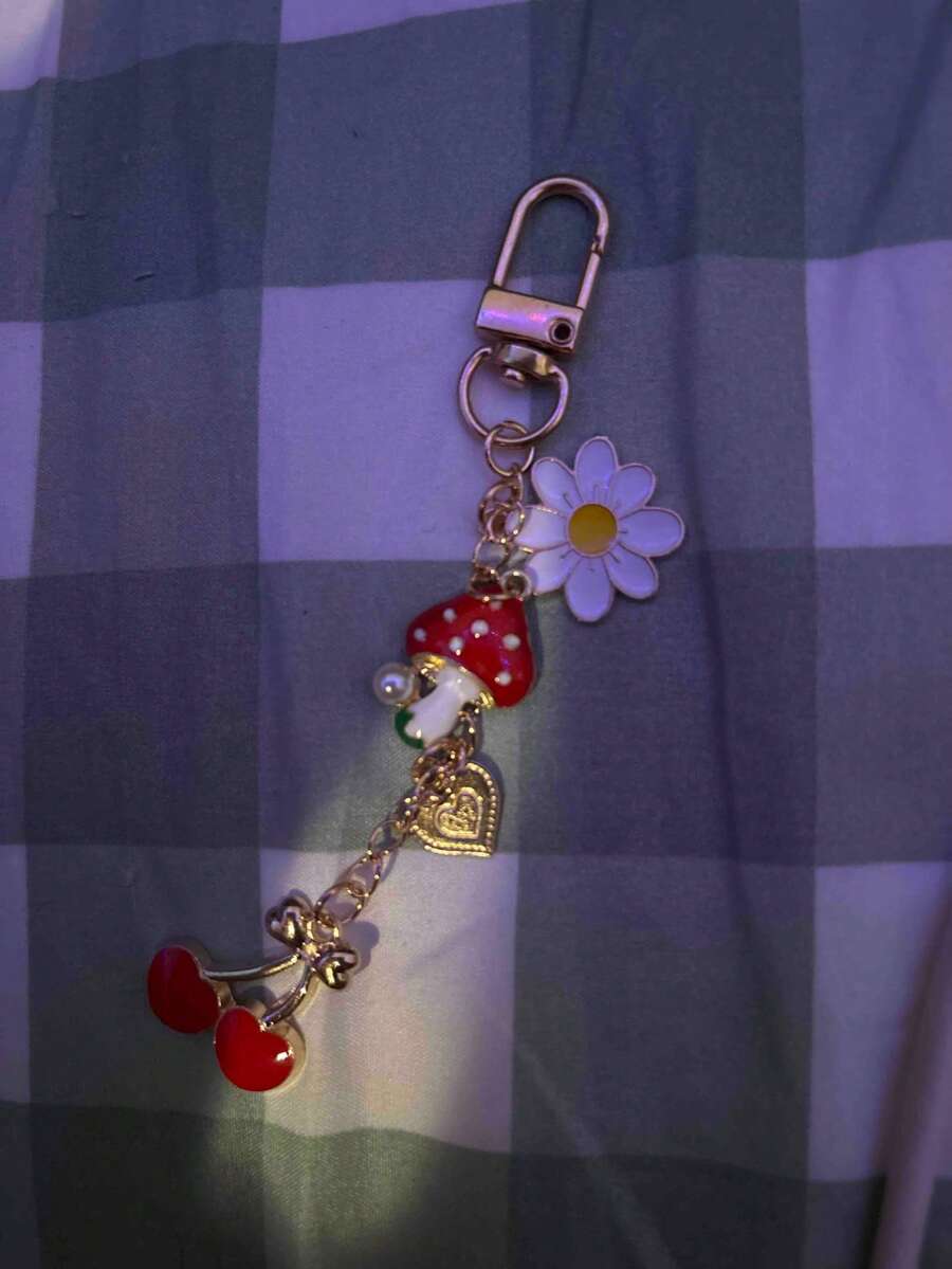 1pc/2pcs Fashion Elegant Red & Brown Billiard Ball, Cherry, Strawberry, Heart, Bow Knot, Irregular Brown Stone Pendant Charm, Suitable For Daily Bag Decoration, Car Key Chain - 彩色 - 查看 1