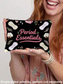 "Period Essentials"Storage Bag,Sanitary Pad Pattern Makeup Pouch, Travel Toiletry Bag, Multi-Purpose Organizer, DIY Categorized Storage, Women's Menstrual Care Gift, Single-Sided Print Design, Ideal For Pa, Travel - Black - View 9