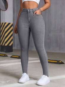 Women's Fashionable Stretch Slim-Fit Washed Denim Jeans, Summer Top/New Jeans For All Seasons, Elegant Women's Clothing, Suitable For New Year And Valentine's Day. - 淺灰色 - 查看 5