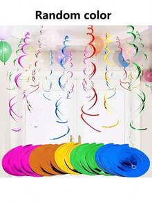 10pcs Hanging Spiral Decorations, Party Spiral Ribbons, Neon Spiral Streamers, Glow-In-The-Dark Paper Decorations, Luminous Spirals, Fluorescent Paper Happy Birthday Hanging Decorations, Paper Spiral Wreaths For Parties, Ceiling Decor For Festivals, Weddings, Birthday Parties, Concerts/Music Festivals, Holidays, Can Be Hung On Ceilings, Walls, Balloons, And Used For Various Party Occasions - Multicolor - View 5