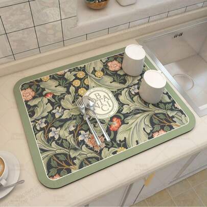 1pc Dreamy Style Fabric Bowl & Dish Drying Mat, Washable, Heat-Resistant, Tabletop Protective Home Kitchen Dining Decor, Kitchenware Accessory, Diatomite Kitchen Draining Mat