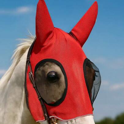 Pferde-Gesichtsmaske mit reflektierenden Streifen, hochelastisch verstellbar, mückenabweisend, UV-Schutz, Outdoor-Reitpferde-Gesichtsmaske