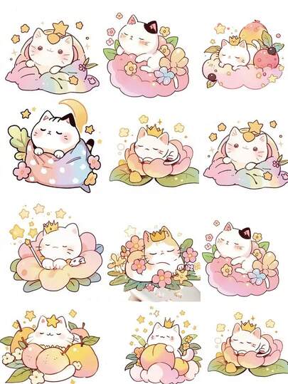 33pcs New Cute Cat Stickers, Creative Funny Kitten Painted Illustration Stickers, Waterproof Self-Adhesive