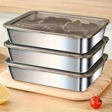 3pcs Stainless Steel Freshness Boxes (Buy 2 Get 1 Free), With Sealed Proof Lids, Leak-Proof Stainless Steel Bread & Salad Prep Set, Suitable For Both Refrigeration And Freezing, Stackable, For Roasting Meats, Vegetables, Meal Prep & Camping – Versatile Kitchen Bakeware For Cooking, Baking, And Refrigerator Storage - 彩色 - 查看 2