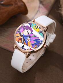 This Watch Is Meticulously Crafted, Capturing The Vibrant Anime Scene On The Dial, Paired With A Minimalist Leather Strap. It Not Only Showcases A And Personalized Style, But Also Ensures A Comfortable Wearing Experience, Making It A Unique Fashion Statement On The Wrist. - White - View 3