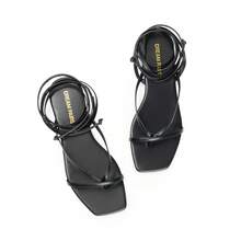 Womens Strappy Flat Sandals - Comfortable Lace Up Gladiator Dressy Sandals, Square Toe Tie Up Walking Sandal, Summer Wrap Up Vocation Sandal Mermaid Shoes - màu đen - Xem 9