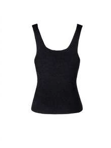 Women's Sexy Plunging Neck Beaded Fitted Knit Camisole, Summer - Black - View 5