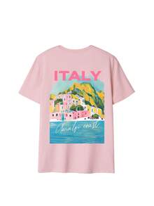 Bộ 3 áo thun ngắn tay cổ tròn in họa tiết phong cảnh tối giản mùa hè mới, kiểu dáng thời trang và đa năng dành cho nữ. - Vàng, hồng và trắng - Xem 7