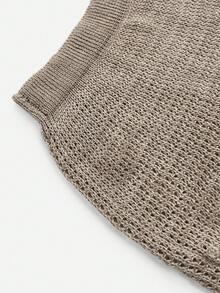 Women's Summer Boho Music Festival Knit Set, Fitted Hollow-Out Sexy Halter Top And Ruffled Hem Short Skirt Cover-Up Two Pieces Set, Khaki Vacation - Khaki - View 8