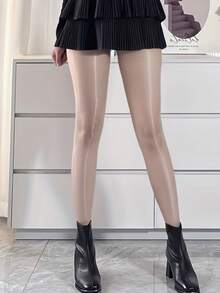 1 Pair Glossy Pantyhose, Silky Shiny Tights, Black Opaque Stockings - milky white - View 2