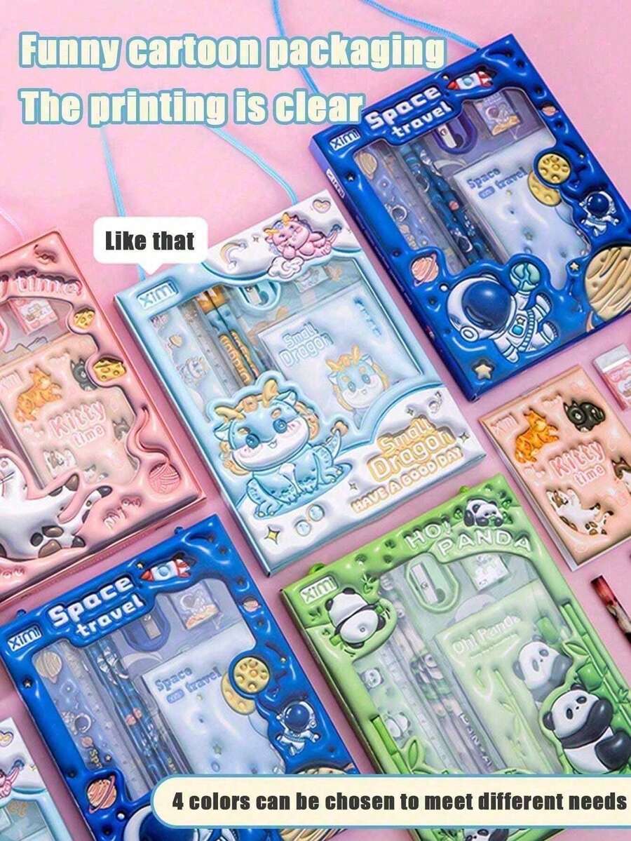 1 Set Of Stationery, Including Pencil, Notebook, Pencil Sharpener, Eraser And Ruler, Graduation Gift, Drawing Supplies, School Supplies, Writing Tools And Back To School Essentials