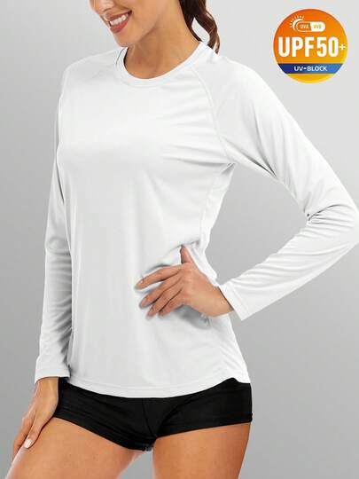KEFITEVD UPF50+ Women's UV Shirts Rash Guard Long Sleeve Outdoor Skin Protection T-Shirts Hiking Fishing Workout Rashguard