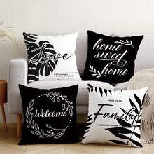 4 件套简约日常黑白叶子图案抱枕套，单面印花，柔软桃皮绒面料，尺寸分别为 45*45/50*50/40*40 厘米，适用于房间装饰、室内沙发客厅装饰、派对装饰，也是一份精美的装饰枕礼物。 - 彩色 - 查看 3