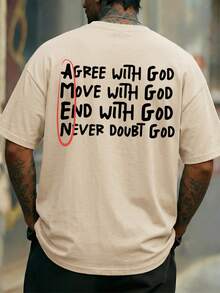 Krometka 男士休闲百搭简约英文标语印花短袖T恤 - 杏色 - 查看 1