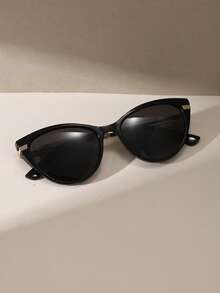 女士复古猫眼框偏光太阳镜，黑色塑料时尚眼镜，经典户外运动骑行眼镜，旅行海滩度假驾驶钓鱼夏季防紫外线太阳镜 - 黑色 - 查看 3