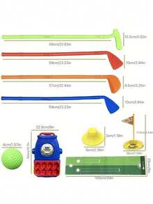 Toddler Golf Set With 4 Clubs, 8 Balls, 2 Practice Holes, Nique Shoulder Strap Design, Putting Mat & Pull Cart, Indoor And Outdoor Golf Toys Gifts - Blue - View 2