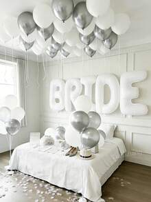 41pcs Bride Balloon Set - 40 Inch White BRIDE Banner Decor, Matte White & Silver Latex Balloons, Fake Flower Petals, Suitable For Bridal Shower, Bachelorette Party, Wedding Engagement Decorations, Bride Room Decor, Bride To Be Supplies, Home Atmosphere, Photo Props - 彩色 - 查看 7