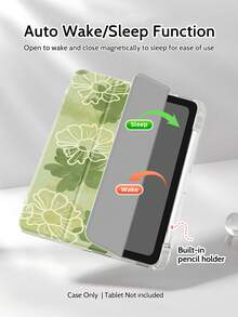 绿色花卉图案超薄可折叠透明防震保护套，带笔槽、自动休眠/唤醒功能，兼容 Galaxy Tab 6/7/8/9、Air (M2)、第十代、Galaxy Tab S7/S8/A8/A9+ - 彩色 - 查看 8
