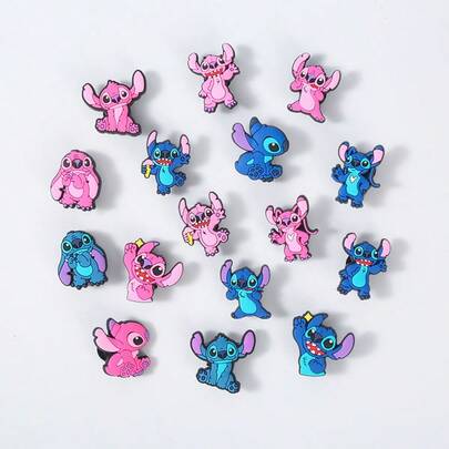 一套全新可爱莉萝与史迪奇卡通木屐，花卉图案鞋，动漫图案花园鞋，DIY鞋饰套装，史迪奇配件套装，包含鞋饰、卡通吊坠、装饰鞋夹，可爱清新甜美休闲鞋，花卉印花鞋