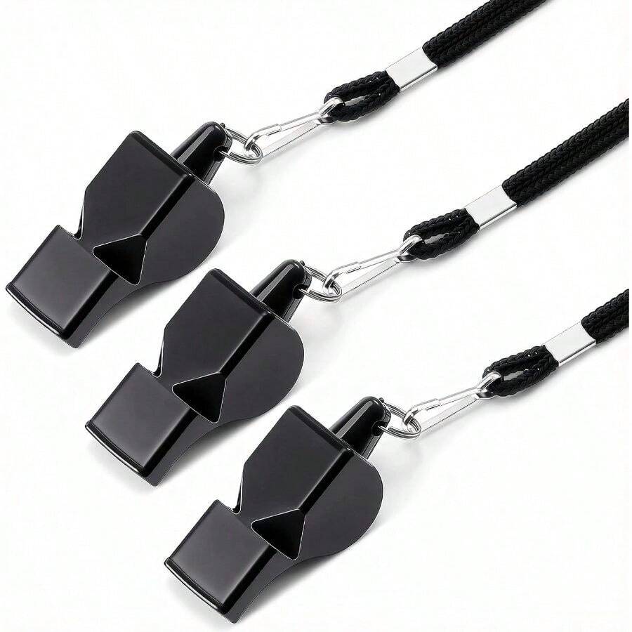 Sports Whistle 3 PCS Professional Whistle Loud Referee Whistles With Lanyard Black Train Whistles For Coaches, Referees, Lifeguards, Emergency Outdoor Sports - C - View 1