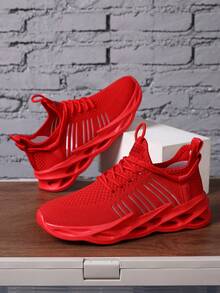 男士镂空透气针织休闲运动跑步鞋，四季皆宜 - 紅色 - 查看 2