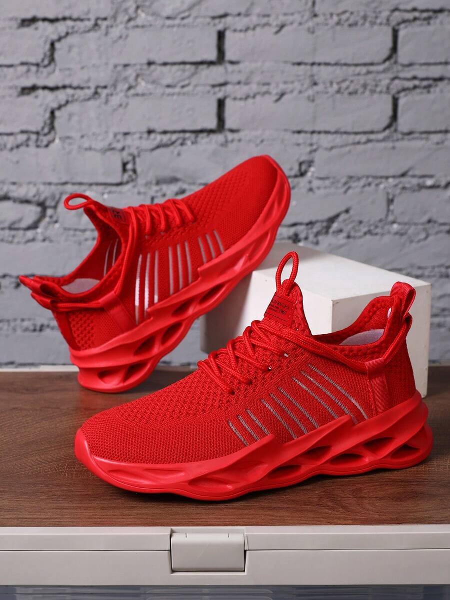 男士镂空透气针织休闲运动跑步鞋，四季皆宜