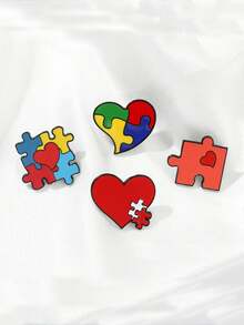 1枚自闭症意识教师珐琅徽章，寓意“教导、接纳、理解、爱”，彩虹拼图胸针，专为自闭症人士设计。 - 彩色 - 查看 2