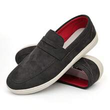 Men's Black Suede Loafers With White Sole - Casual, Stylish, Modern - 黑色 - 查看 5