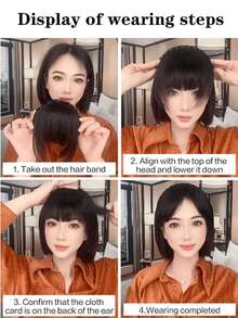 女士合成假发，带刘海，编织刘海，发带，发夹，假刘海，接发，隐形逼真刘海假发发带 - 彩色 - 查看 8