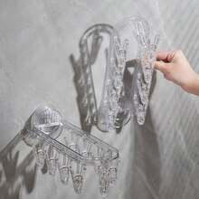 Suction Cup Hanger With Multiple Clips Folding Waterproof Drying Rack Socks Travel Wall Hangers Clothes Towel Hung Hook - White - View 6