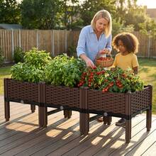 Multifunctional Elevated Flowerpot, Upgraded Version With Drainage System And Elevated Type Gardening Vegetable Pot, Suitable For Growing Vegetables, Herbs And Flowers. Made Of Durable Plastic Material, Suitable For Rectangular Flowerbed Combinations On Patios, Gardens, Balconies, And Can Be Freely Combined For Creative Christmas Flowerpots. Rectangular Garden Bed Set, Suitable For Indoor And Outdoor Use. - 3 Grid - 查看 1