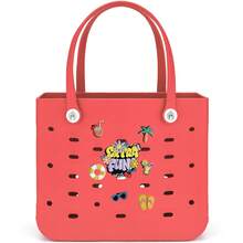 1pc X-Large EVA Rubber Tote Bag/Beach Bag, EVA Women's Fashionable Casual Shopping Bag, EVA Backpack Tote Bag, Washable, Durable, Lightweight Beach Tote Bag, Travel Tote Bag, Women's Picnic Shoulder Bag - Suitable For Beach, Pool, Vacation, Shopping, Camping, And Hiking. - 彩色 - 查看 17