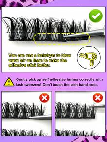 7对自粘式D型卷翘俄式假睫毛，无需胶水可重复使用，8-15毫米粗猫眼睫毛 - 黑色 - 查看 8
