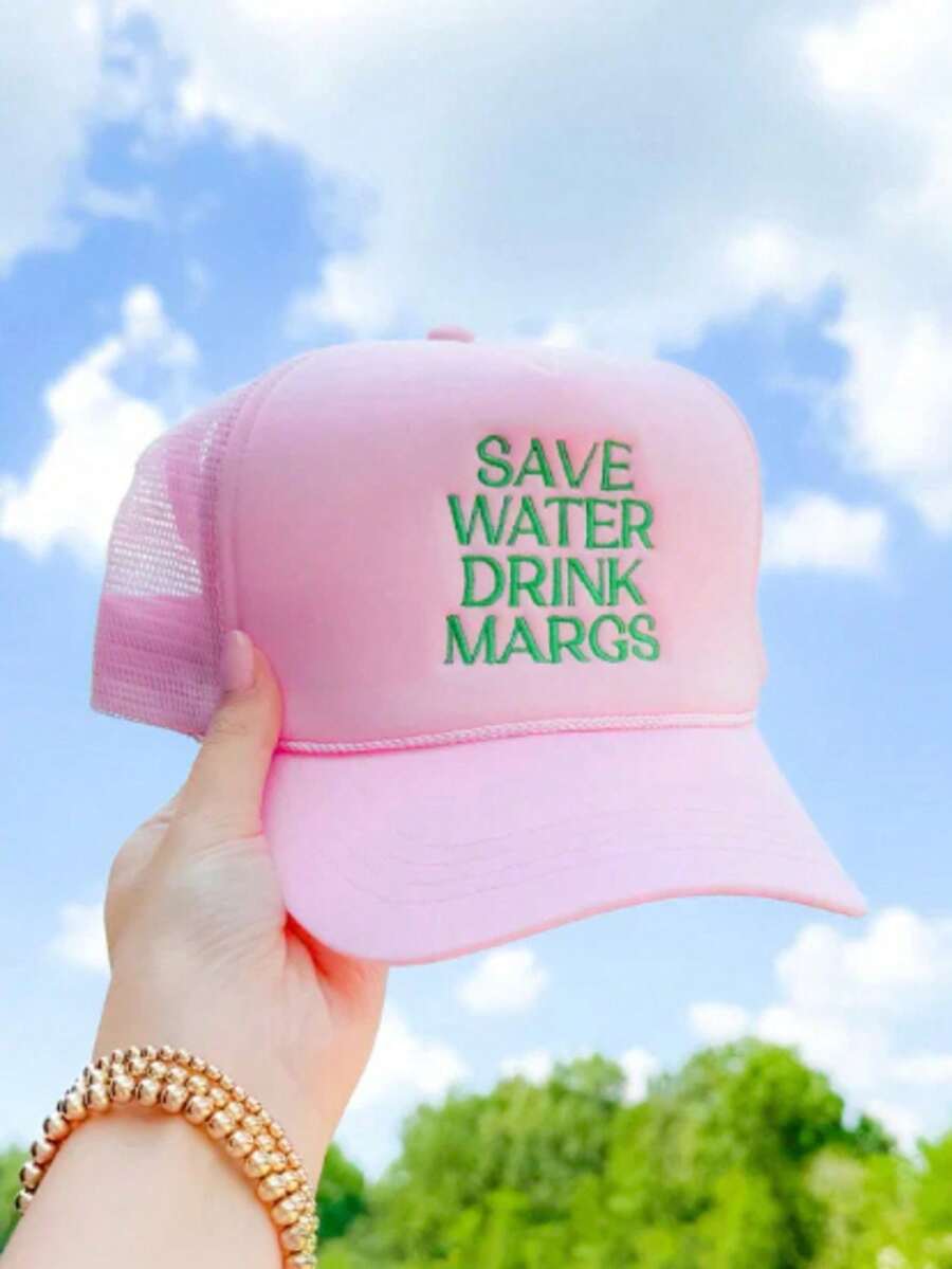 1pc Women's Outdoor Printed SAVE WATER Adjustable Rope Sponge Mesh Cap, Sun Protection Casual Hat For Spring/Autumn Travel, Fashion Versatile Sun Hat For Men And Youth, Y2K Style - Baseball Mesh Cap - View 1