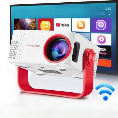 1 pieza Proyector mini portátil M60 con WiFi, Full HD 1080P, soporte giratorio 180°, compatible con iOS/Android/Windows/USB, brillo de 60ANSI, relación de aspecto 16:9, pantalla LCD, control por botones, alimentación de 100-240V, sin batería requerida