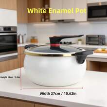 白色搪瓷铸铁锅，家用炖锅，汤锅，焖锅，适用于电磁炉和燃气灶 - 查看 2