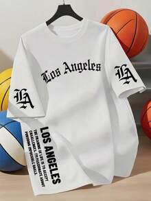 1pc Boys' Los Angeles Letter Print T-Shirt, Street Cool Style, Short Sleeve Round Neck Top, Casual Versatile, School Sports, Hip Hop Fashion, New Summer Collection - White - View 3