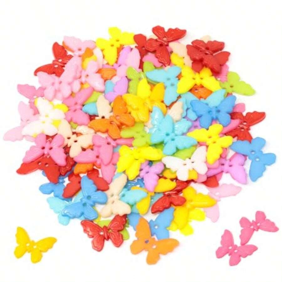 100PCS Resin Butterfly Buttons 2 Holes Buttons Animal Buttons Plastic Sewing Buttons Decorative Buttons For Skirts Gloves Sweaters Shirts Hats Scarves Headbands Craft Projects - Đầy màu sắc - Xem 1