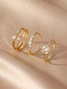3/6pcs Gold-Tone Four-Leaf Clover, Water Drop, Letter, Heart Shaped Ring Set, Minimalist Design Sweet & Cute, Suitable For Daily Wear, Festivals, Gifts - Multicolor - View 3