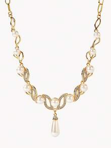 Opalesca 歐美時尚豪華鍍金項鍊與耳夾套裝，無須穿耳即可佩戴，有金色與銀色可選 - 金色 - 查看 3