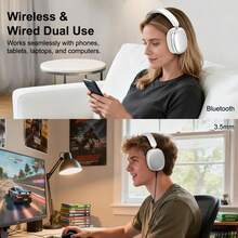 SUNJOM Wireless Bluetooth Over Ear Headphones Up To 28H Battery Life Headset With Microphone Gym Overhead Headphones Compatible With IOS & Android Mobile Phones,Computers,Laptop(Silver) - Silver - View 3