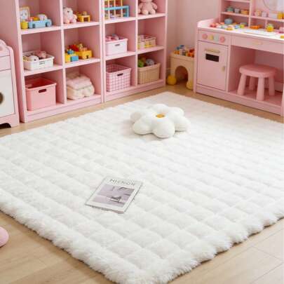 1 pieza Alfombra decorativa rectangular blanca de peluche, alfombra decorativa, decoración de dormitorio, alfombra pequeña, alfombra, decoración del hogar, alfombra de sala de estar, alfombra pequeña de sala de estar, alfombra de dormitorio, decoración del hogar de sala de estar, alfombra para exteriores, alfombra lavable