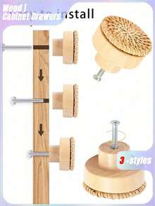 3pcs Rattan Drawer Knobs, 1.57inch/40mm Boho Dresser Knobs, Handmade Wood Cabinets Knobs Handles Hardware Woven Wicker Drawer Knobs With Screws For Kitchen Cabinets Dresser Pulls Furniture - Multicolor - View 7