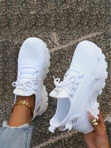 Women'S All-Season Knit Running Sneakers- Ultra-Breathable, Lightweight Low-Tops With Soft Soles For All-Day Comfort - White - View 1
