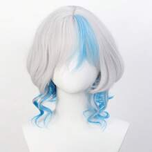 12英寸合成假发帽，白蓝渐变假发套装，角色扮演全头假发，白蓝渐变发色，动漫风格逼真假发 - 淺藍色 - 查看 1