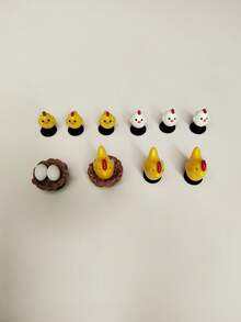 10pcs Cute Cartoon Yellow Hen, Chick, Egg Shoe Charms Set, Suitable For Clogs, Sandals - Multicolor - View 7