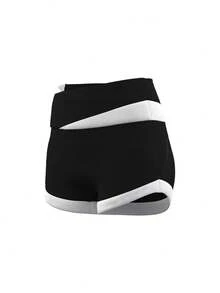Women's Color-Block Sports Shorts, Structured Cut For A Body-Flattering Fit, High-Stretch Tummy-Control Design, Suitable For Yoga And Everyday Workouts - Star Black - View 4