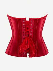 Women's Strapless Bustier, Side Zipper Design, Back Tie Closure, Regular Length Crop Top, Suitable For Party, Ball, Halloween, Retro Outfit Summer - Red - View 7